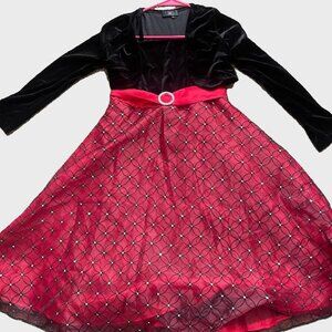 Girls Holiday Velvet Black and Red Dress